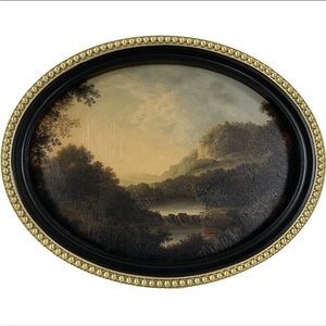 Gold Metro Beaded Oval Framed Landscape Wall Art, Vintage